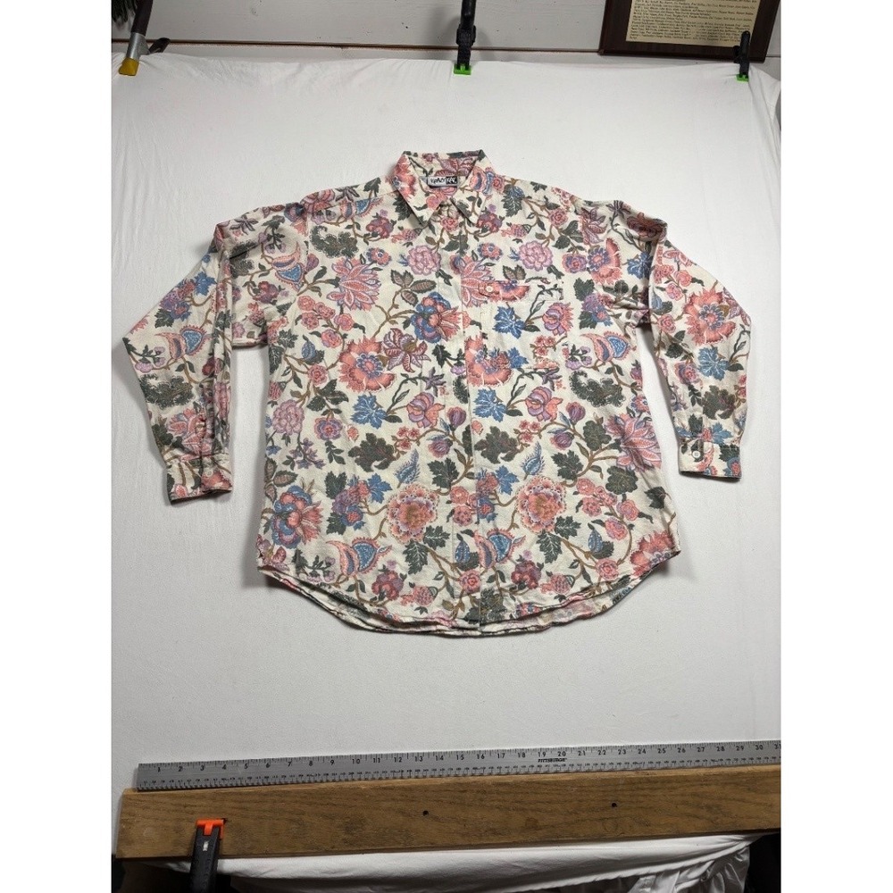 Krazy Kat Womens Floral Button Up Shirt Long Sleeve Cotton Size M Multicolor